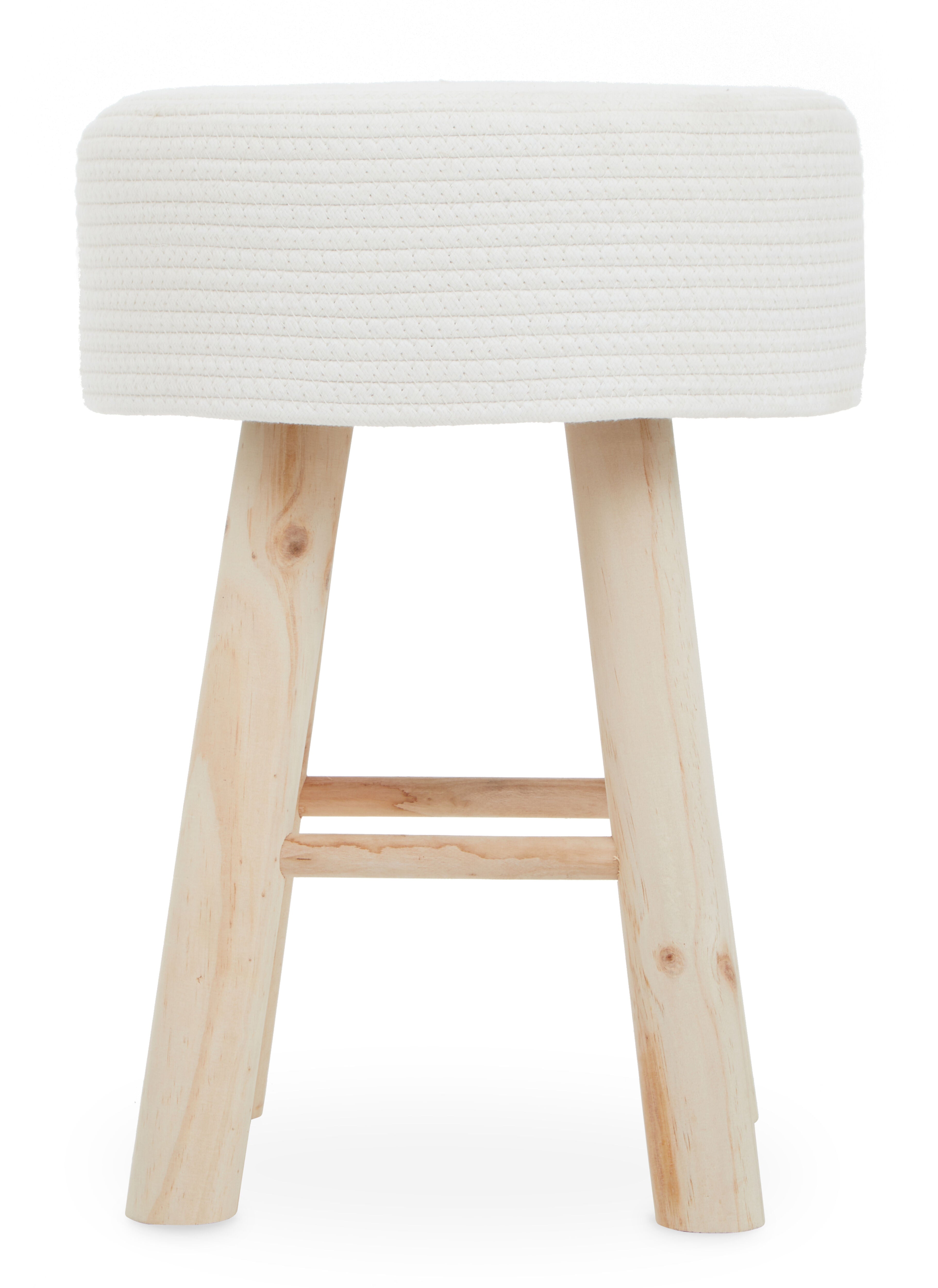 Brigitte Natural Wood & White Cotton Rope Low Stool